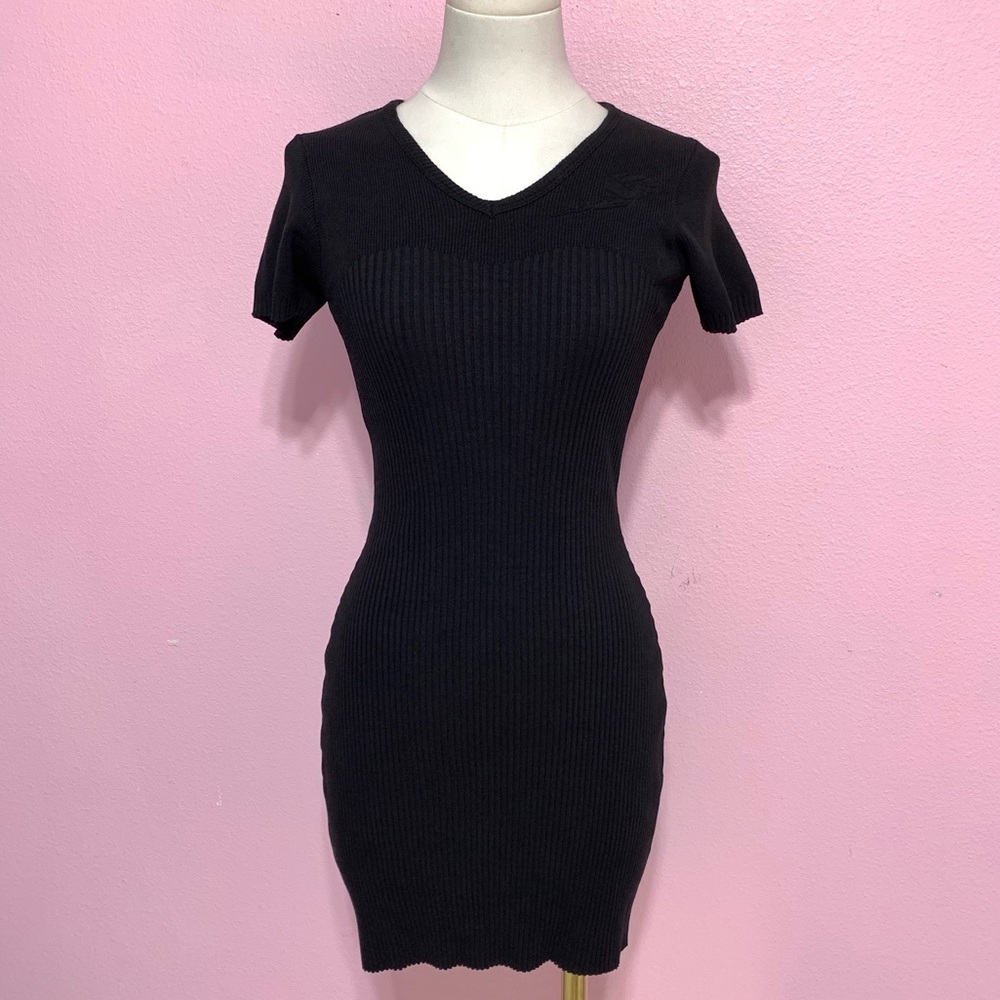 Vintage 90’s Black Ribbed Knit Bodycon Dress - S